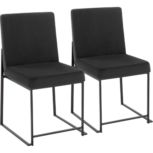 High Back Fuji Dining Chair in Black Velvet & Black Steel (Set of 2)